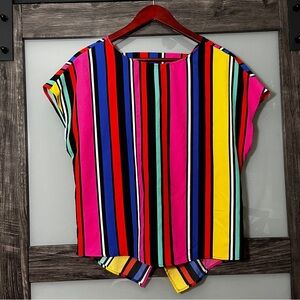 Emery Rose Color Block Striped Women's Top Size L Pop Art Tie Back Retro Bold